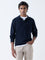 Ascot Navy Ribbed-Textured Relaxed-Fit Quarter-Zip Sweater