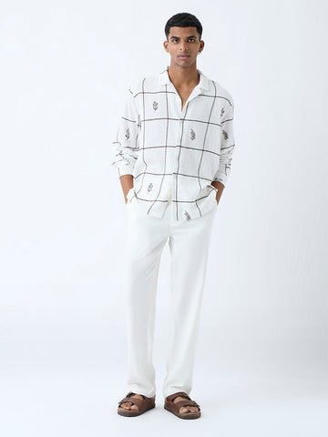 ETA White Checks Detailed Relaxed-Fit Cotton Shirt