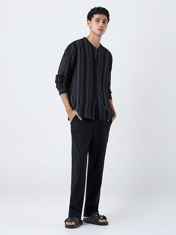ETA Black Striped Relaxed-Fit Cotton Shirt