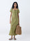 Bombay Paisley Olive Embroidered Cotton-Blend A-Line Dress