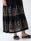 Bombay Paisley Black Botanical Design Cotton-Blend Skirt