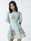 Bombay Paisley Green Floral Detailed Cotton A-Line Dress