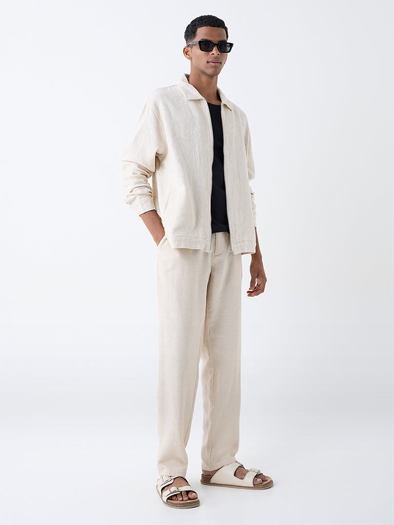 ETA Light Beige Paisley Design Relaxed-Fit Cotton Jacket