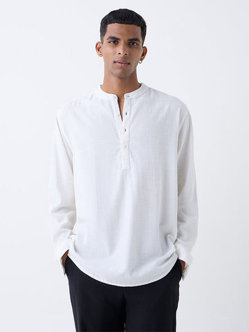ETA Off-White Self-Patterned Relaxed-Fit Cotton-Blend Shirt