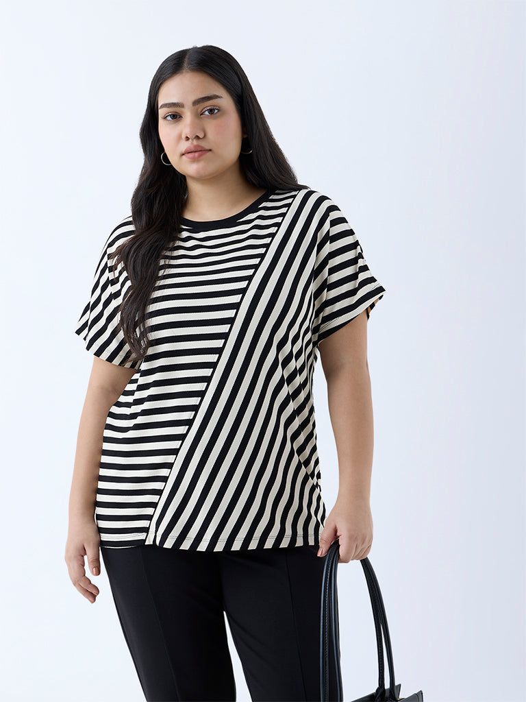 Gia Black Stripe Printed T-Shirt