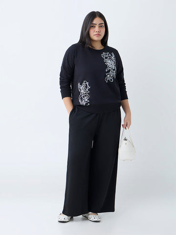 Gia Black Solid Wide-Leg High-Rise Trousers