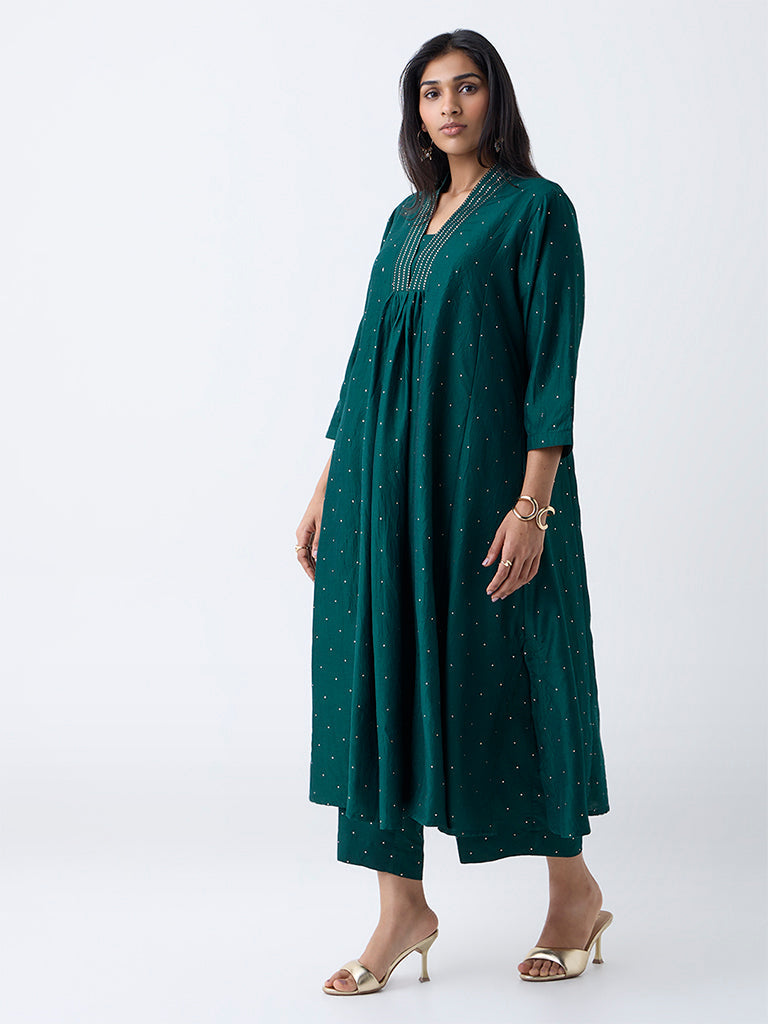 Diza Green Embellished A-Line Kurta