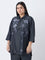 Diza Charcoal Floral Embroidered Cotton-Blend Tunic
