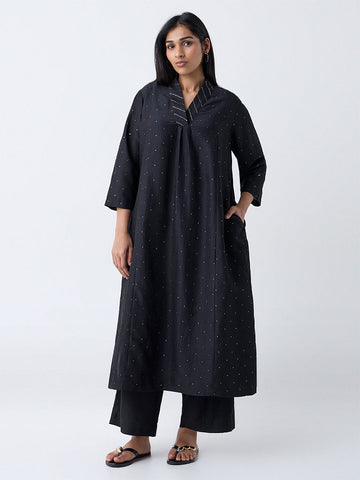 Diza Black Embellished A-Line Kurta