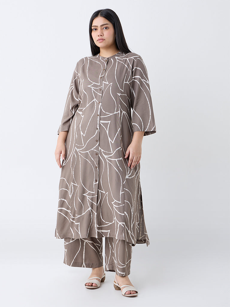 Diza Taupe Printed A-Line Kurta