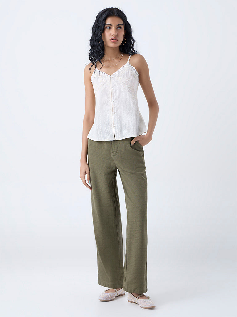 Bombay Paisley Olive Cotton-Blend Pants