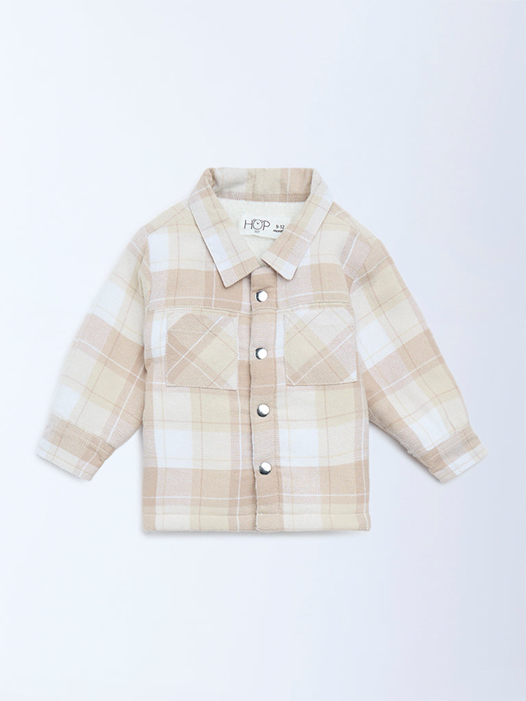HOP Baby Beige Checkered Cotton Shacket