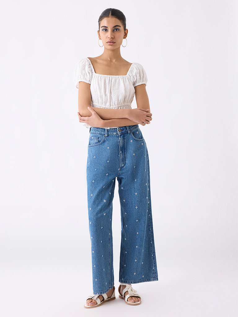 Bombay Paisley Blue Relaxed-Fit High-Rise Jeans