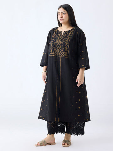 Diza Black Printed Straight Cotton Kurta