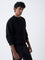 Ascot Black Knit-Textured Relaxed-Fit Cotton Sweater