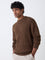 Ascot Brown Knit-Textured Relaxed-Fit Cotton Sweater
