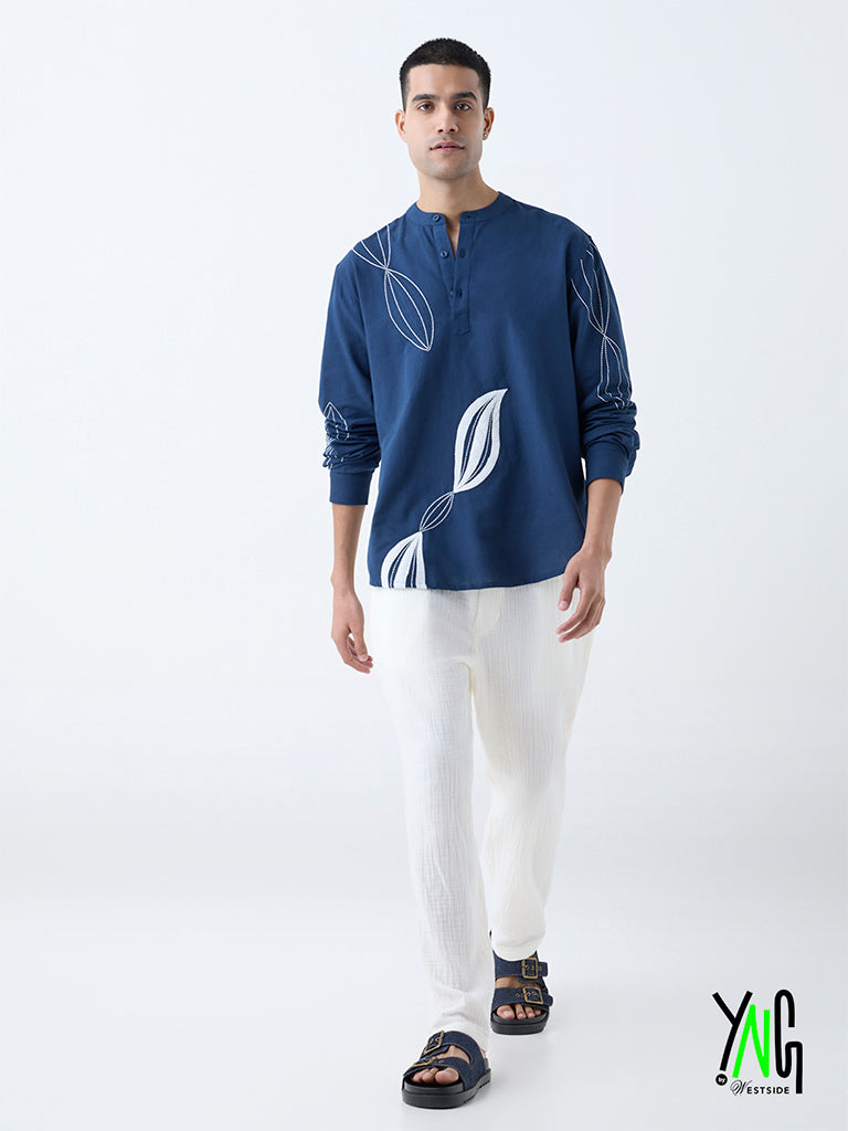 ETA White Textured Relaxed-Fit Mid-Rise Cotton Chinos