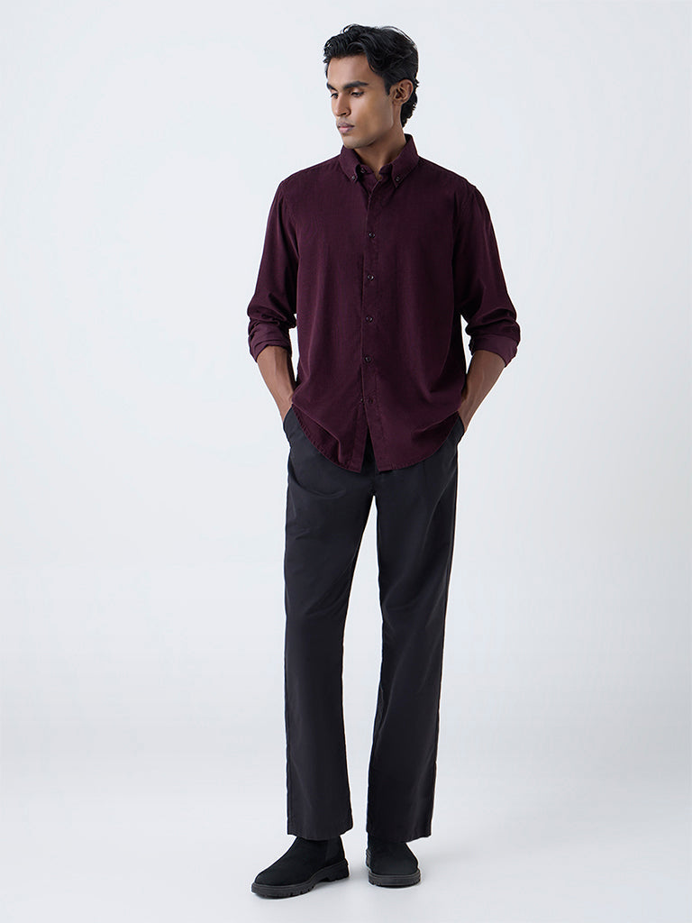 Ascot Wine Relaxed-Fit Cotton Shirt