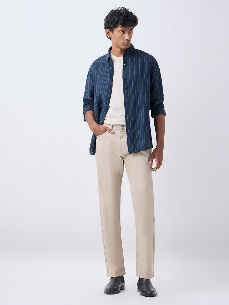 Ascot Beige Relaxed-Fit Mid-Rise Jeans