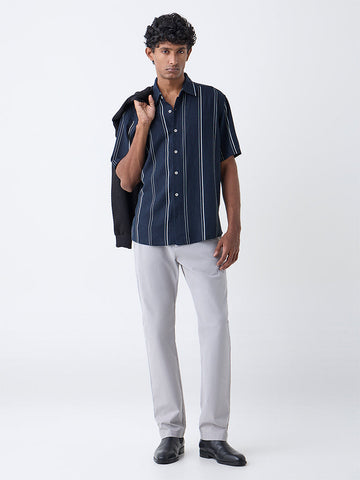 Ascot Navy Striped Relaxed-Fit Shirt