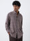 Ascot Taupe Checkered Pattern Relaxed-Fit Cotton Shirt