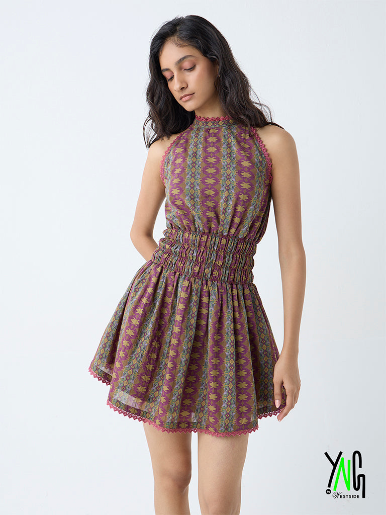 Bombay Paisley Multicolour Halter-Neck Cotton A-Line Dress