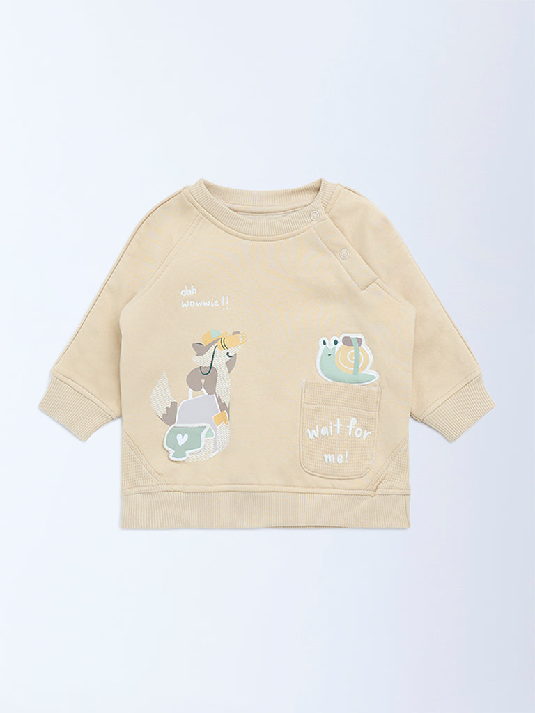HOP Baby Beige Embroidered Cotton-Blend Sweatshirt