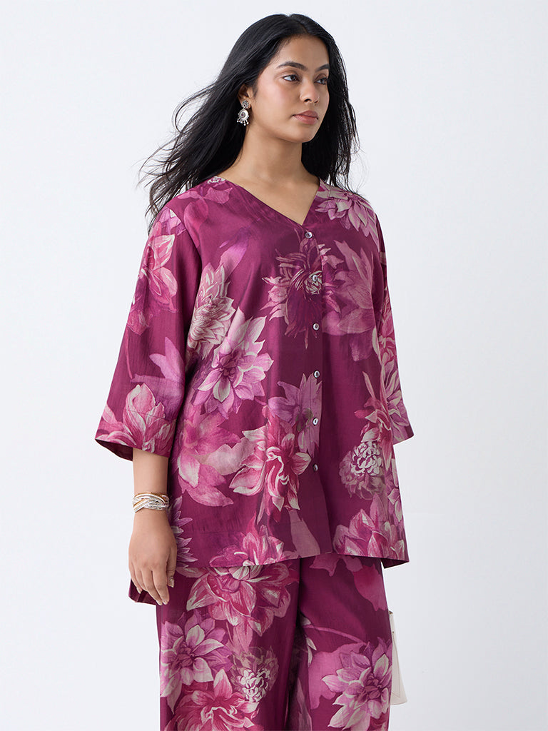Diza Plum Floral Design Tunic