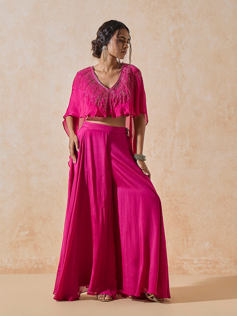 Embroidered Pink Hi-Low Top