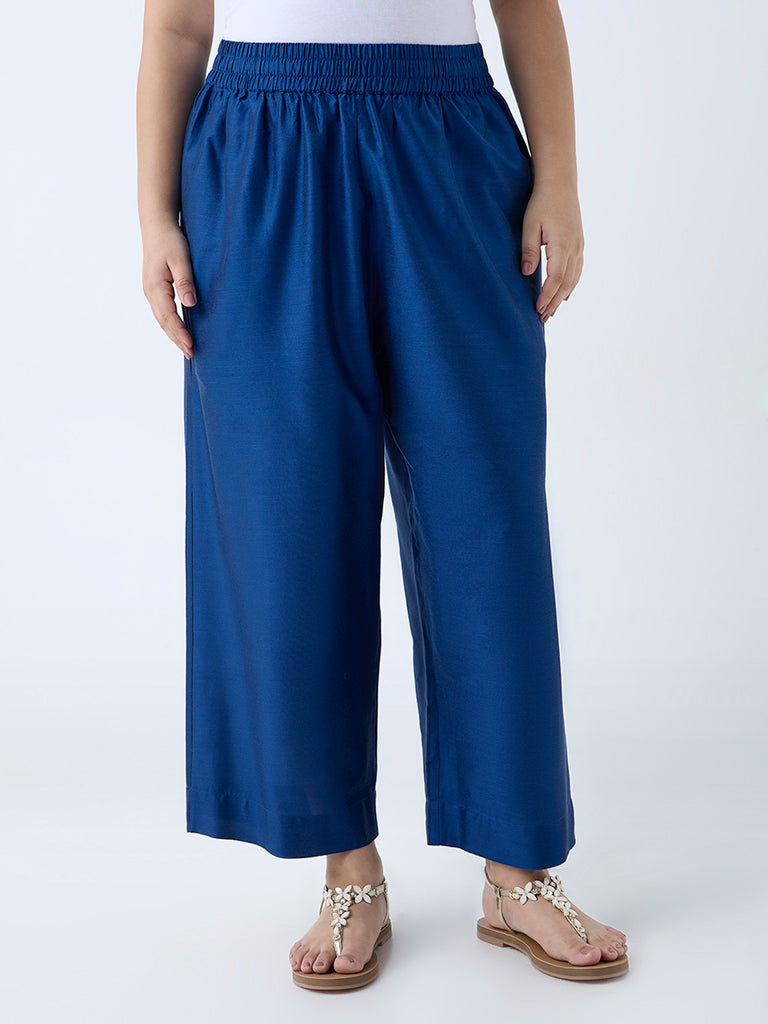 Diza Blue Solid Pants