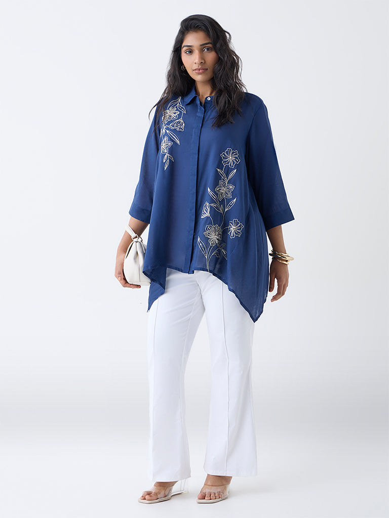 Diza Indigo Floral Embellished Tunic
