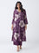 Diza Plum Floral Design A-Line Kurta