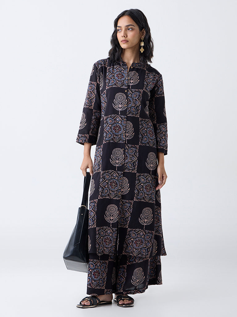 Utsa Black Printed A-Line Kurta