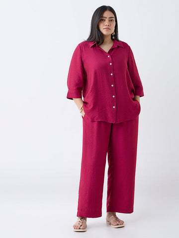 Gia Magenta Solid High-Rise Pants