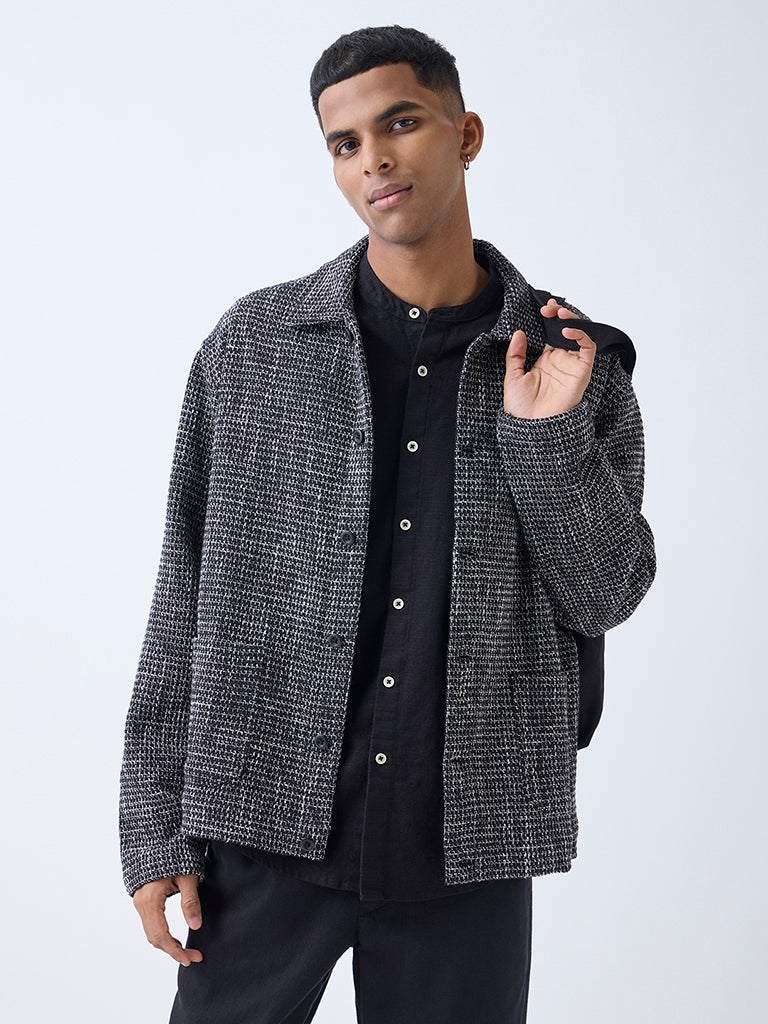 ETA Black Relaxed-Fit Cotton Tweed Jacket