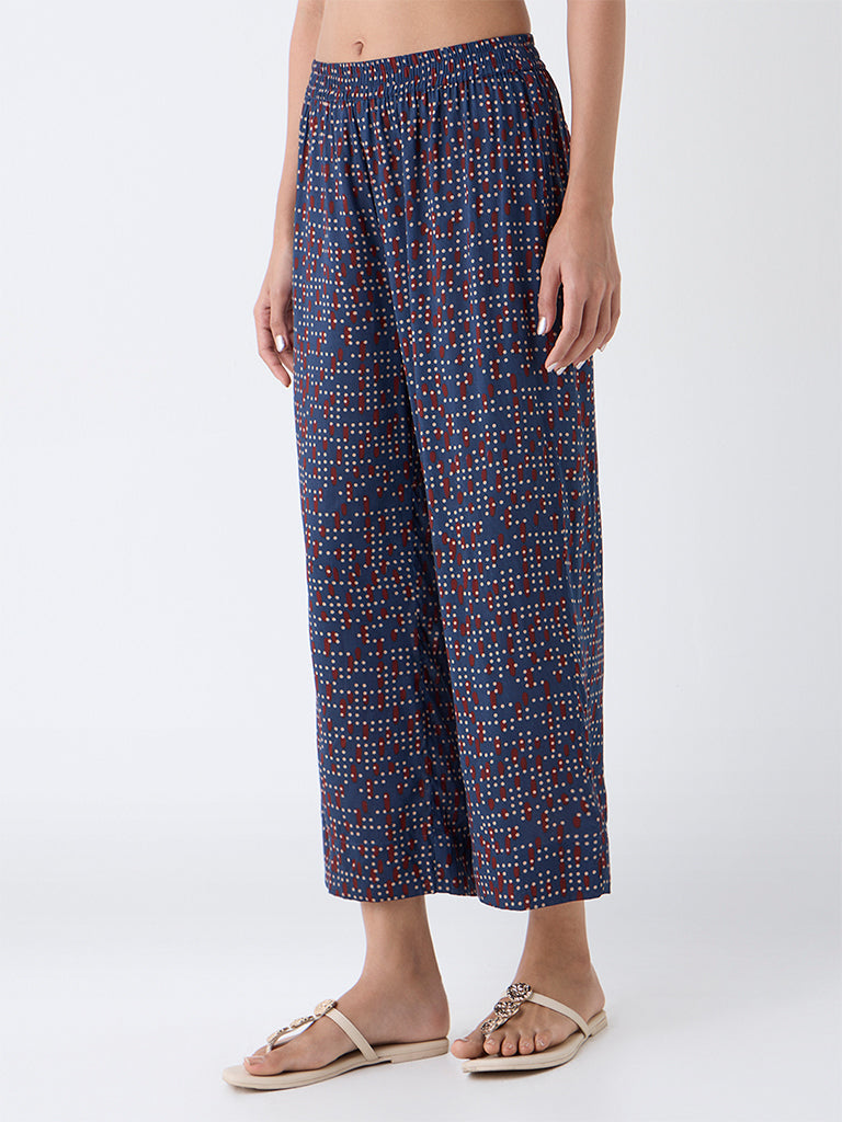 Utsa Indigo Geometric Printed Cotton Palazzos