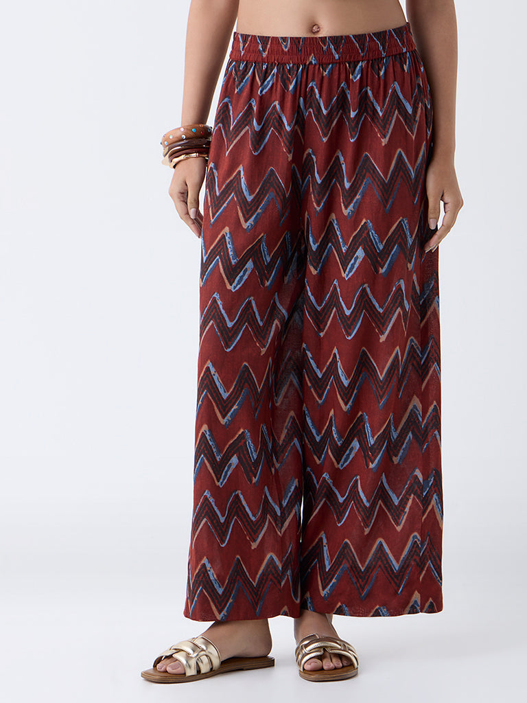 Utsa Red Chevron Pattern Pants