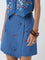 Bombay Paisley Blue Embroidered High-Rise Denim Skorts