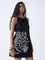 Bombay Paisley Black Floral Design Cotton Shift Dress