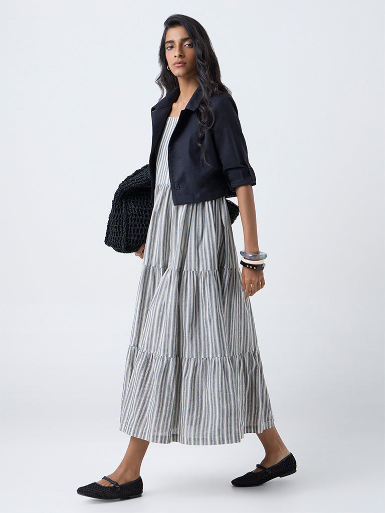Bombay Paisley Black Cotton Tiered Dress with Jacket