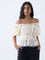 Bombay Paisley Cream Embroidered Off-Shoulder Cotton Top