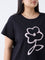 Gia Black Floral Design Cotton T-Shirt
