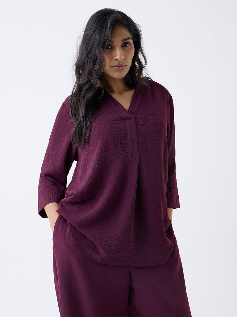 Gia Wine Crinkle-Textured Top