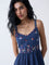 Bombay Paisley Dark Blue Embroidered Cotton A-Line Dress