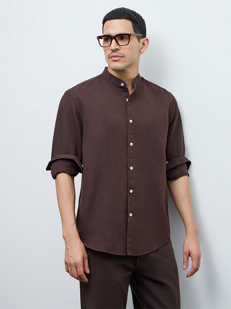 Ascot Dark Brown Solid Relaxed-Fit Shirt