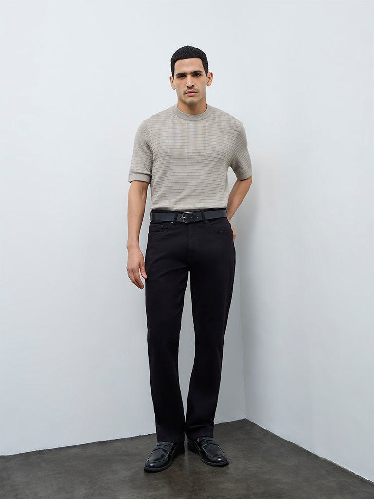 Ascot Light Taupe Textured Relaxed-Fit Cotton T-Shirt