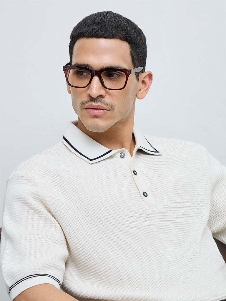 Ascot Off-White Knit-Textured Relaxed-Fit Cotton-Blend Polo T-Shirt