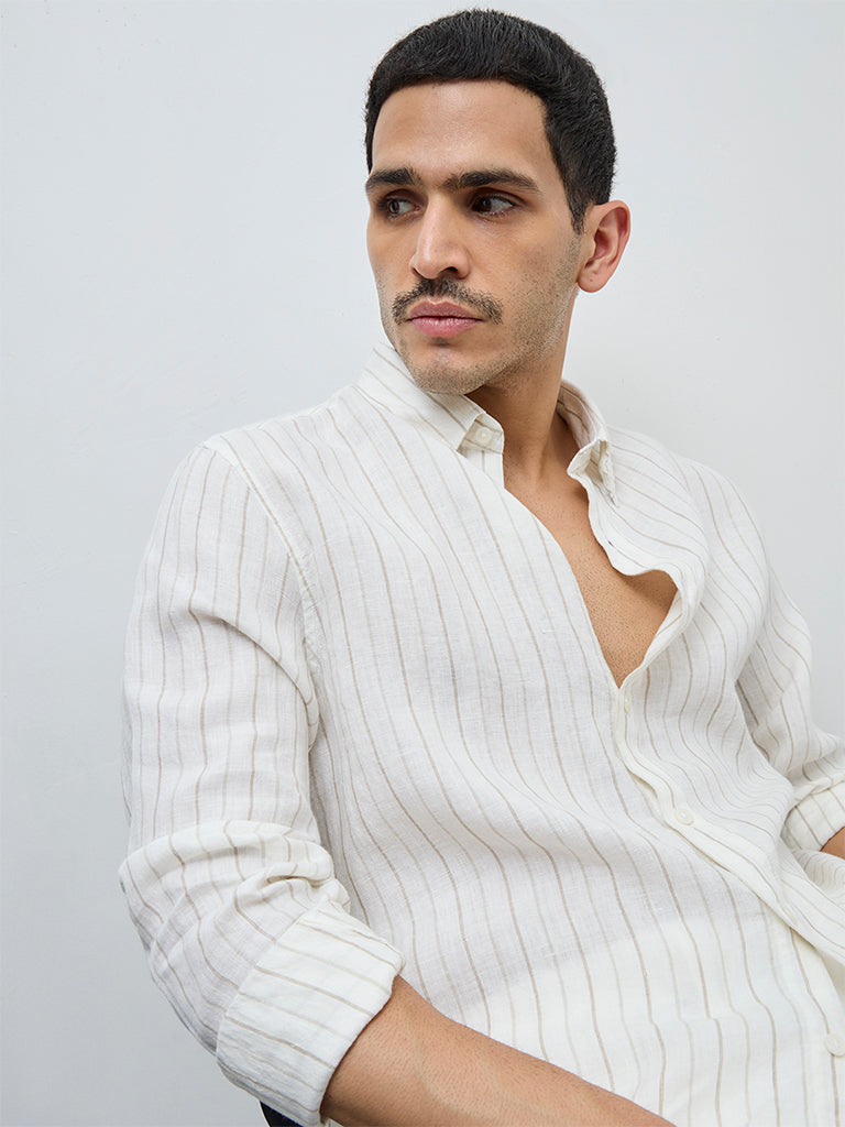 Ascot Off-White Striped Relaxed-Fit Linen Shirt