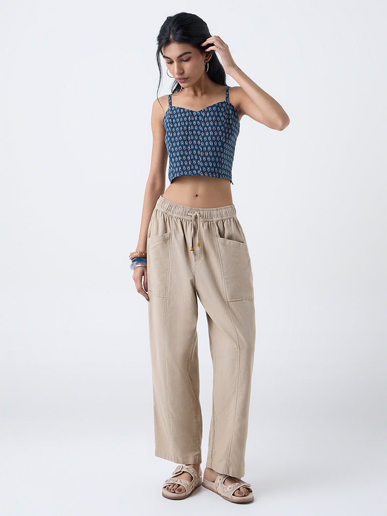 Bombay Paisley Beige Solid Cotton-Blend Pants