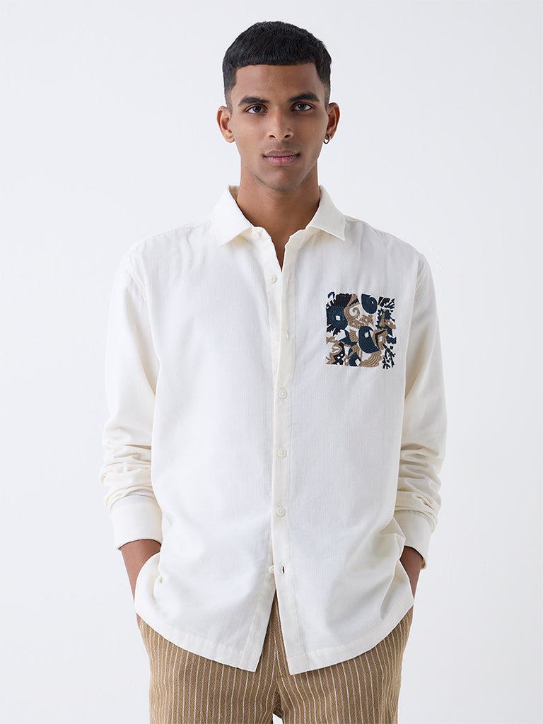 ETA Off-White Embroidered Relaxed-Fit Cotton Shirt